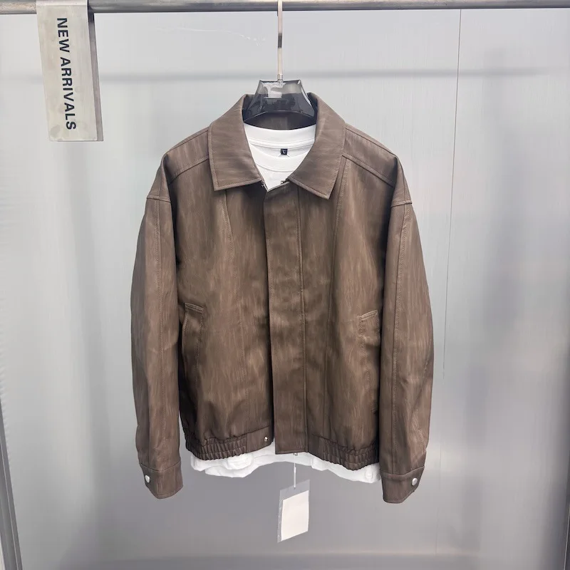 Men's autumn and winter casual leather jacket, fashionable lapel PU leather jacket, workwear, loose casual jacket