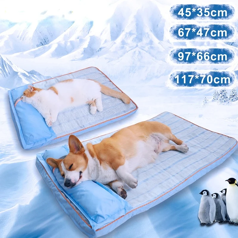 Coussin rafraîchissant pour chien d'été pour chien de grande et moyenne taille, chiot, matelas orthopédique en mousse à mémoire de forme avec oreiller, respirant, imperméable et lavable
