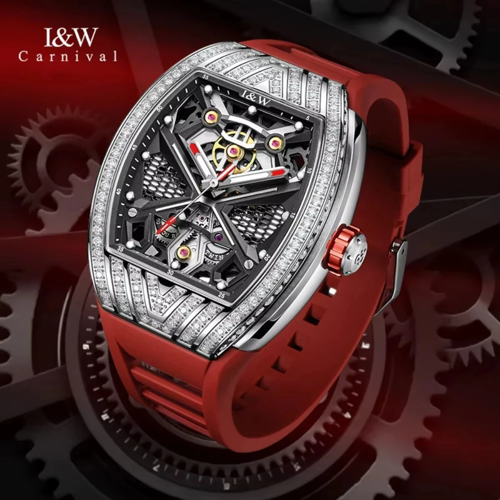 IW Carnival Szafirowe Lustro Automatyczny Mechanizm Mechaniczny Zegarki na Rękę Duża Tarcza Wodoodporny Świecący Sportowy Styl Zegarek Męski