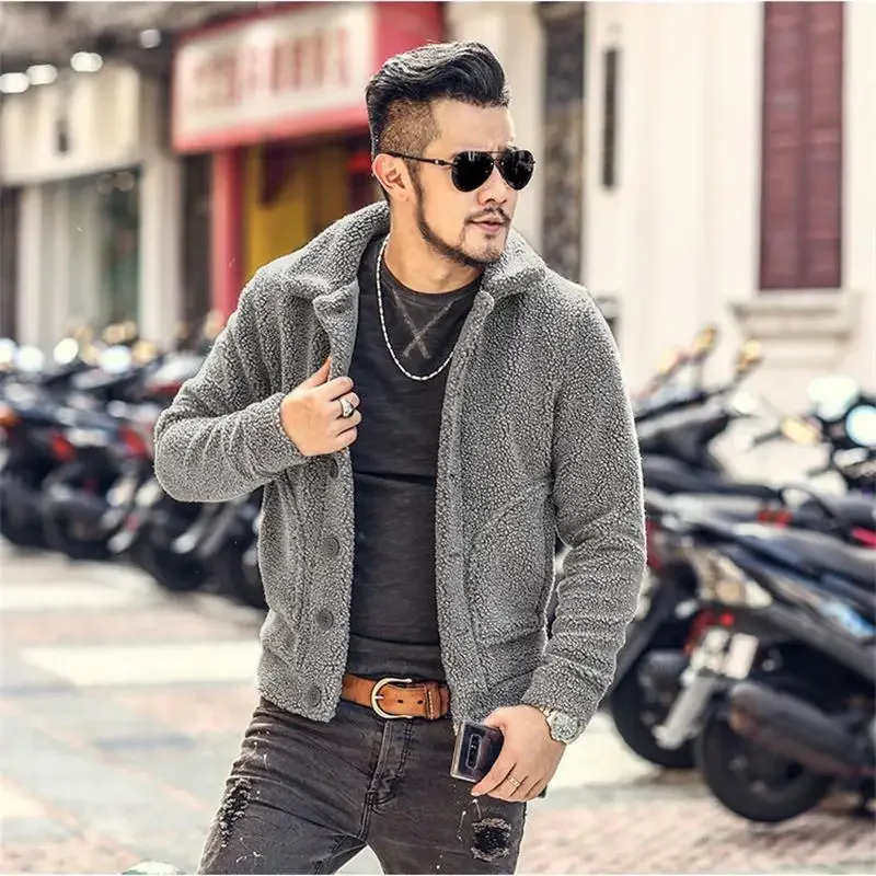 

Men's Winter Jackets Thick Lamb Wool Coats Single Breasted Parka Fashion Fur Casual Fleece Jacket Men's Clothing S-8XL