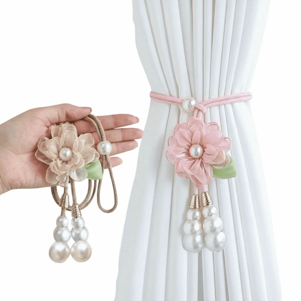 Cute Adjustable Flower Shape Curtain Tieback Elastic Band Cartoon Curtain Rope Curtain Tying Tool Room Home Decor