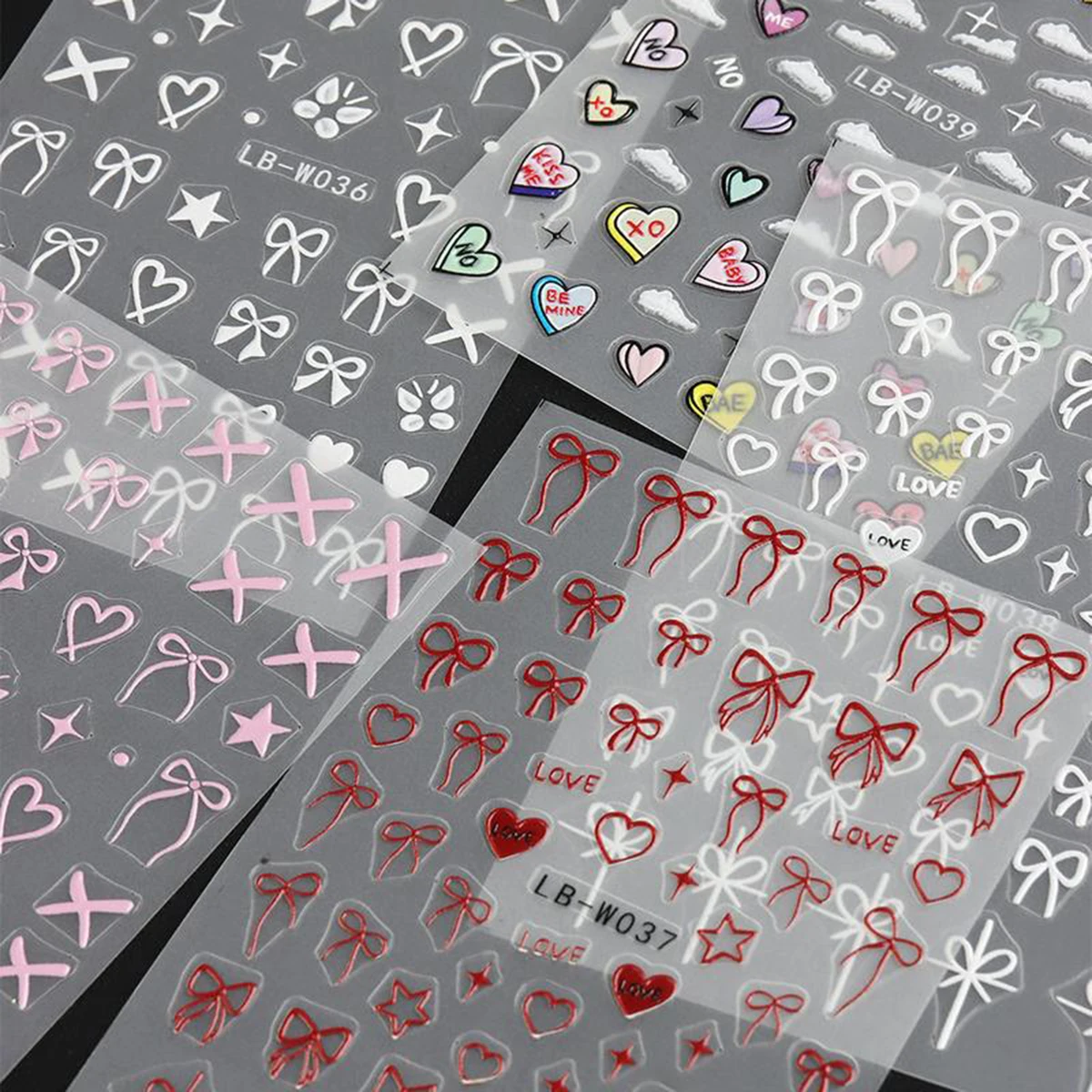 Strik Nagels Stickers 3d Reliëf Valentijn Wit Roze Rood Geschenk Vlinderdas Lint Love 'S Day Sweet Heart Nail Art Stickers