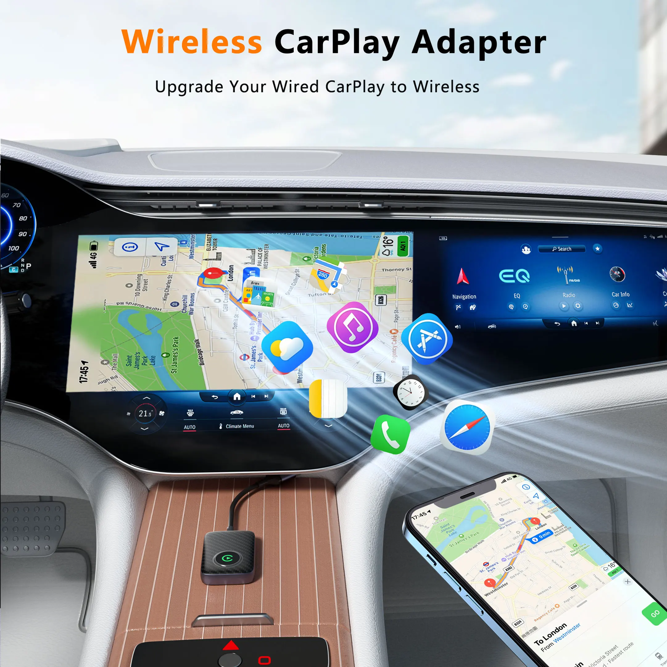 Unitedtime-Adaptateur CarPlay sans fil, Abrts Factory Wired, Plug and Play, Compatible avec iPhone Plug Play