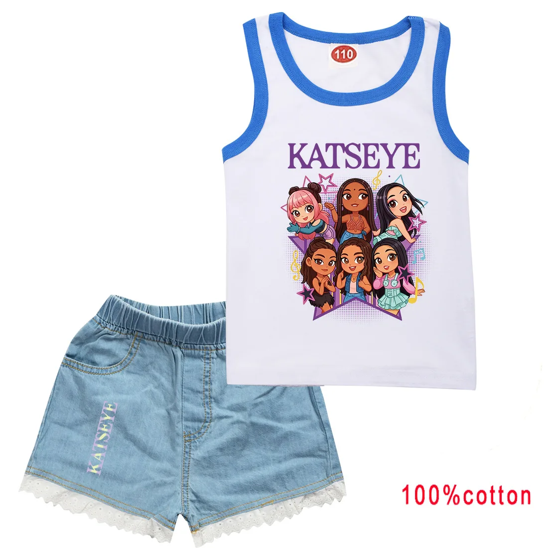 KATSEYE Clothes Kids 2026 Summer Casual Outfits Little Girls Sleeveless Vest Top and Denim Jeans Two Piece Set Children's Sets
