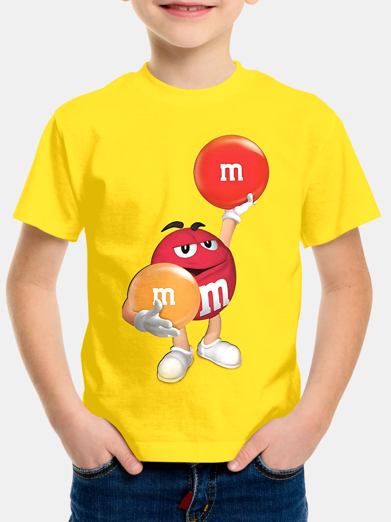 الكرتون الشوكولاته M-M & M's شعار ثلاثية الأبعاد طباعة ملابس الطفل 5 إلى 14 سنة الذكور الملابس في الهواء الطلق للأطفال صبي فتاة الطفل تي شيرت كامل #5