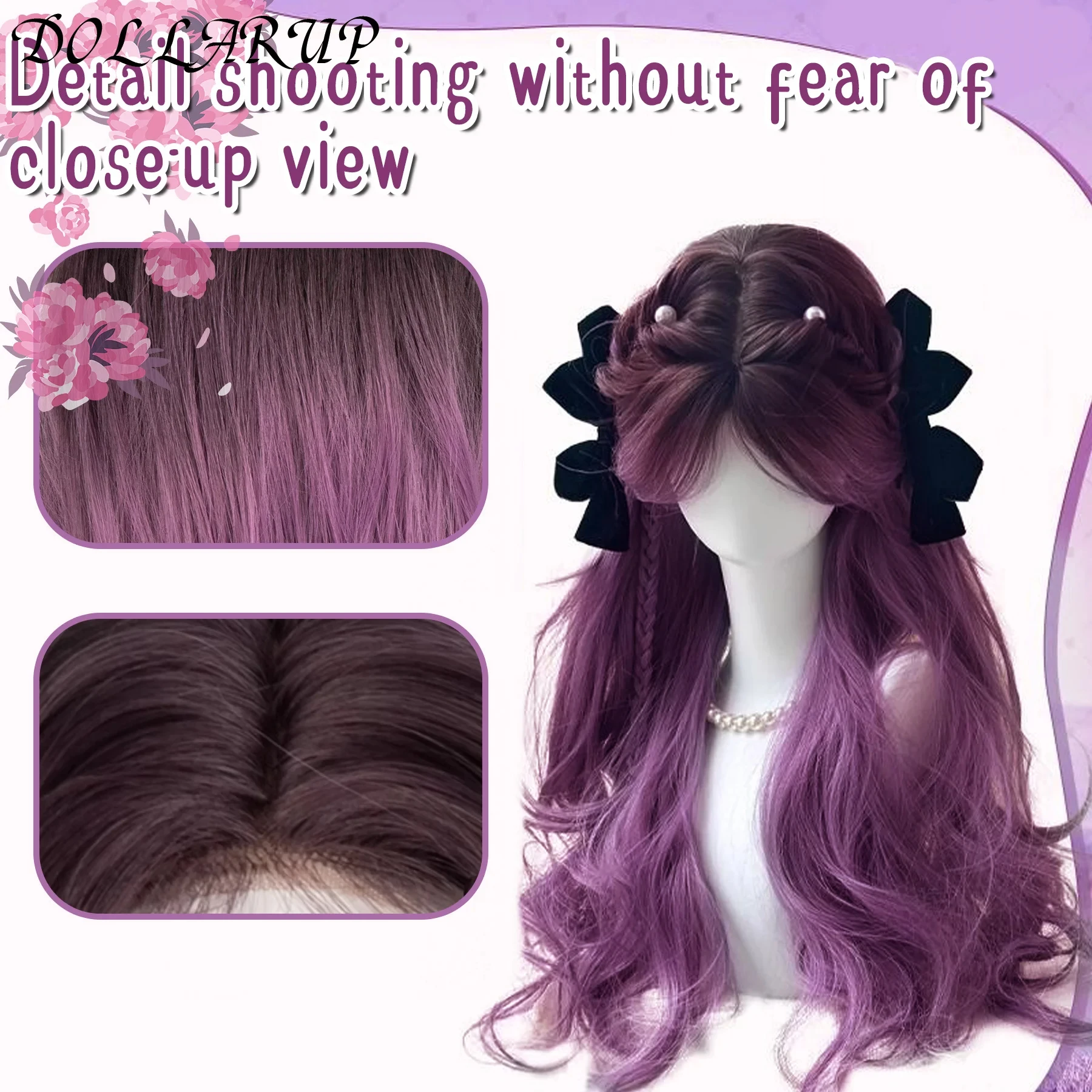 JKL Fashion Purple to Gray Ombre Long Wavy Wig with Bangs for Women - 28 Inch Heat Resistant Synthetic Curls Natural Style