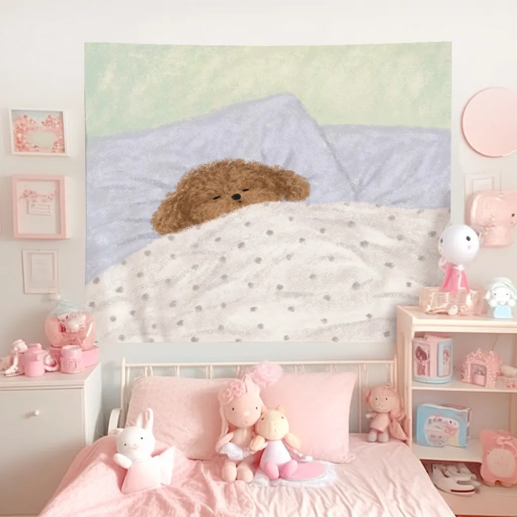 VIKAMA Cute Westie Dog Tapestry Watercolor Style Pastel Yellow Background Wall Hanging for Kids Bedroom Decor Home Decor