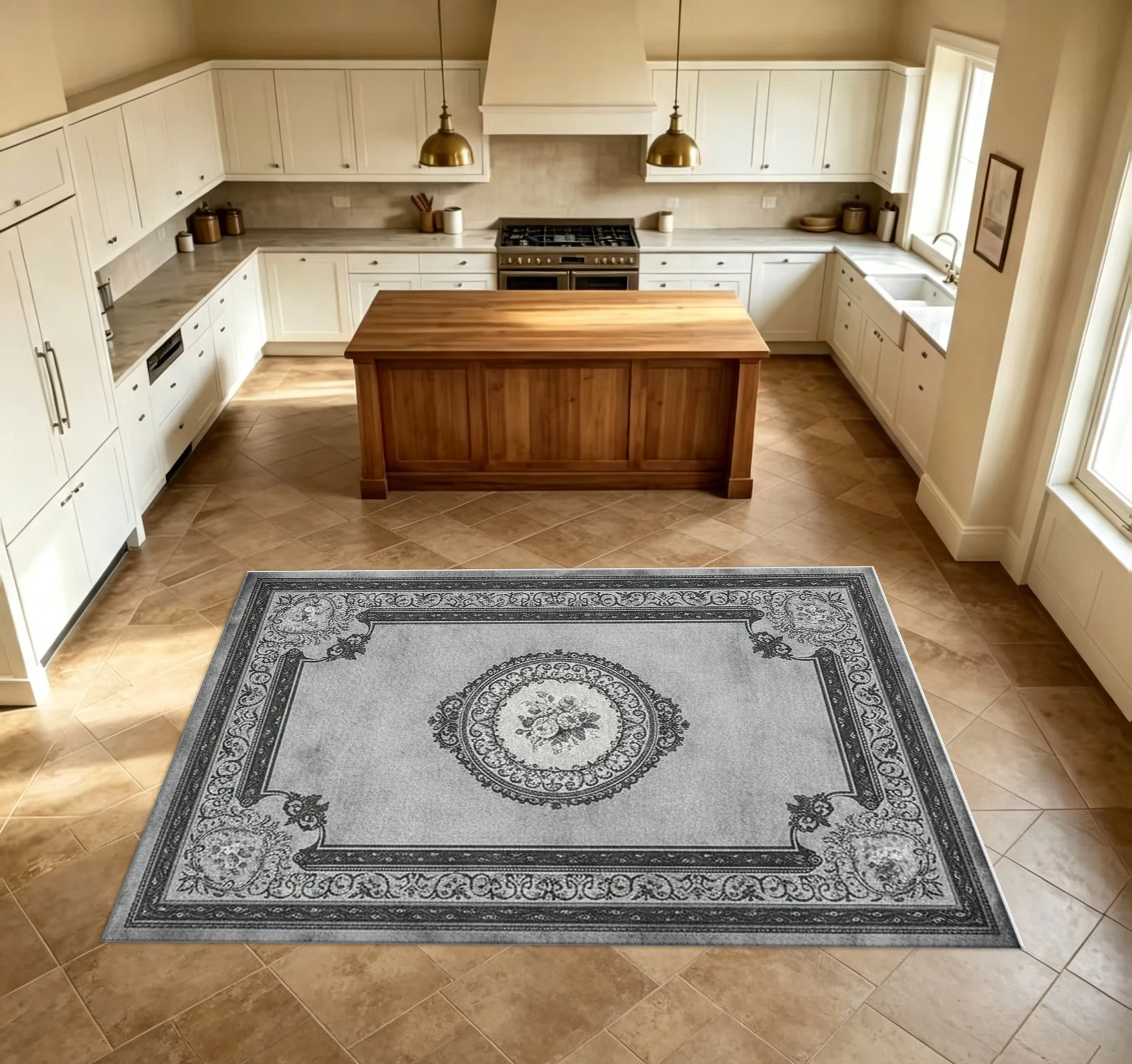 European Vintage Floral Medallion Area Rug Elegant Bordered Carpet for Living Room Bedroom Home Interior Decor