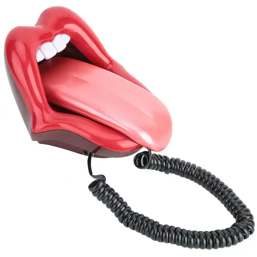 Multi-Functional Home Phone  Red Large Tongue Shape Telephone Desk Corded Fixed Landline Phone Mouth Telephone for Home Hotel