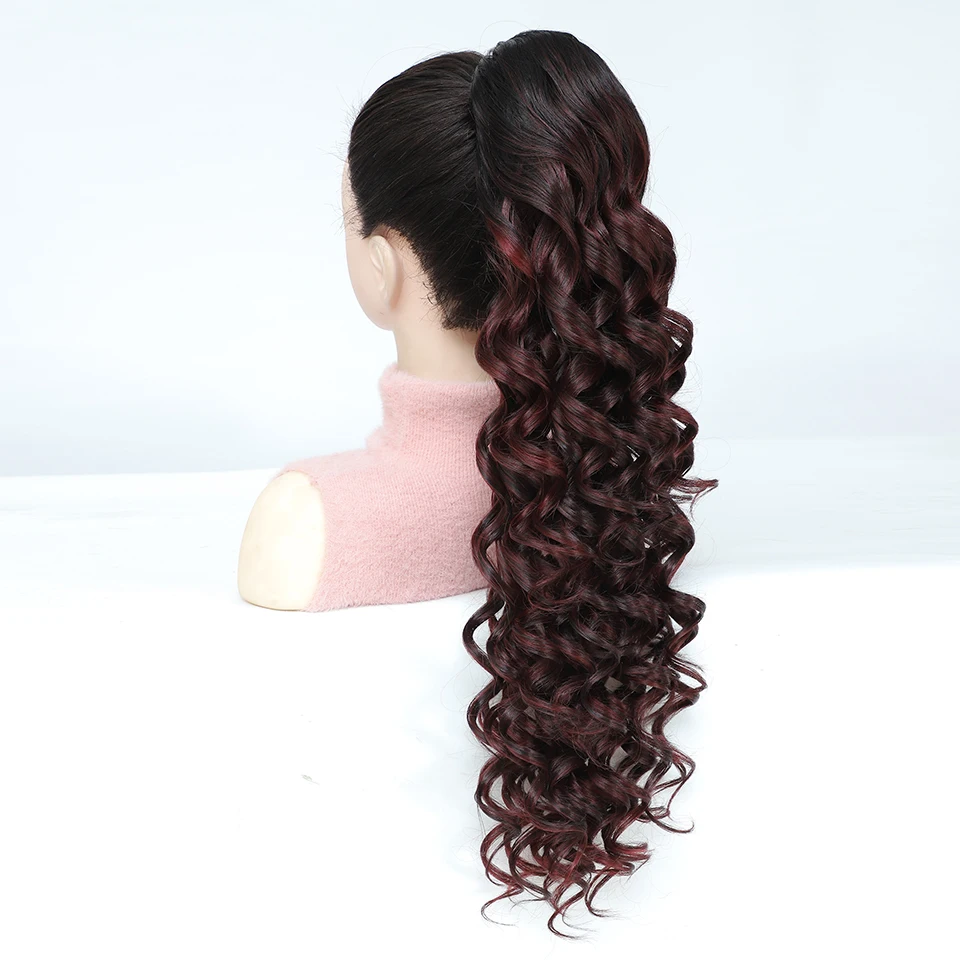 Synthetic Curly Drawstring Ponytail Extension For Women 24 Inch Long Wavy Fake Pony Tails Clip in Hair Extensions For Daily Use