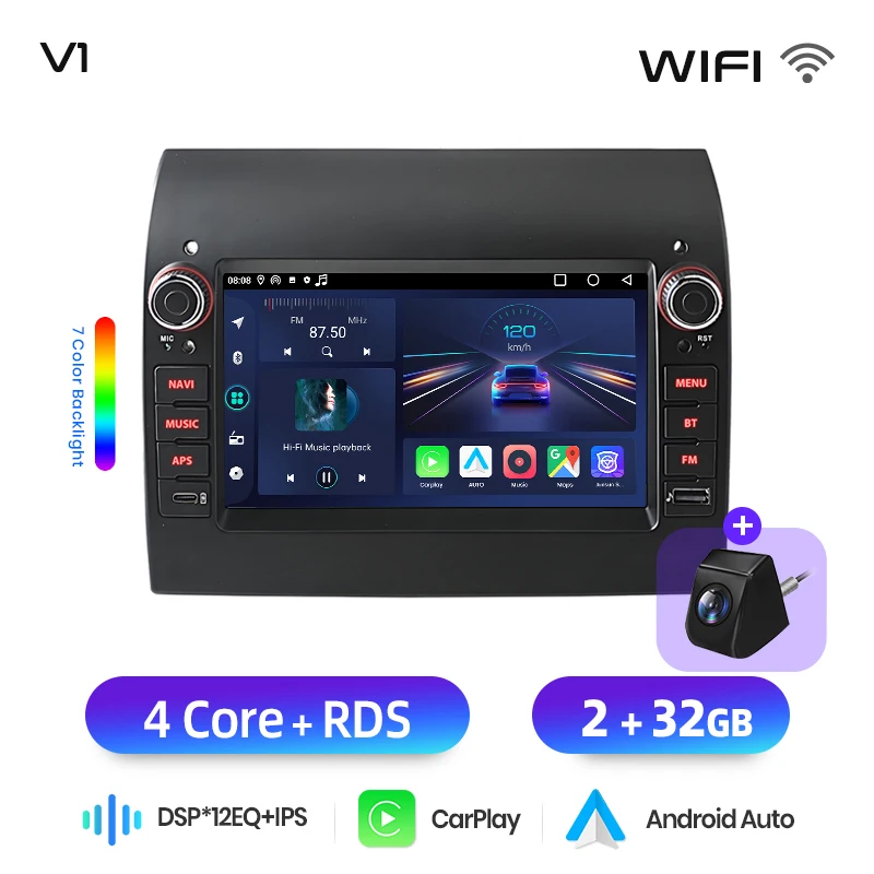 Junsun 7" draadloze CarPlay Android Auto autoradio voor Fiat Ducato 2015 2016 2017-2020 Multimedia draadloze Apple CarPlay slimme intelligente systemen IPS touchscreen stereo videospeler 2 Din
