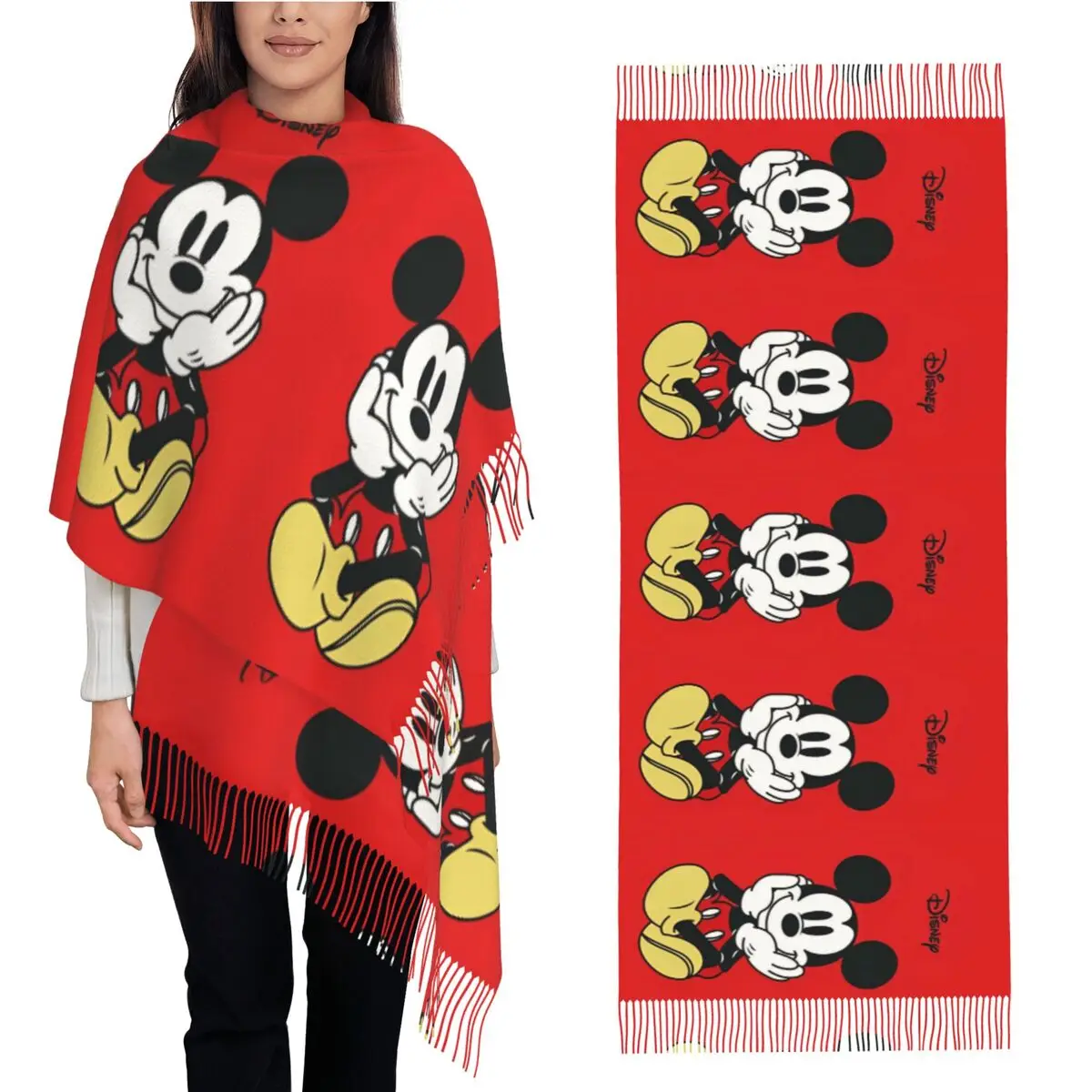 Mickey Mouse Cartoon Scarf Ladies Headwear Scarves with Long Tassel Winter y2k Funny Shawl and Wrap Warm Soft Custom DIY Foulard