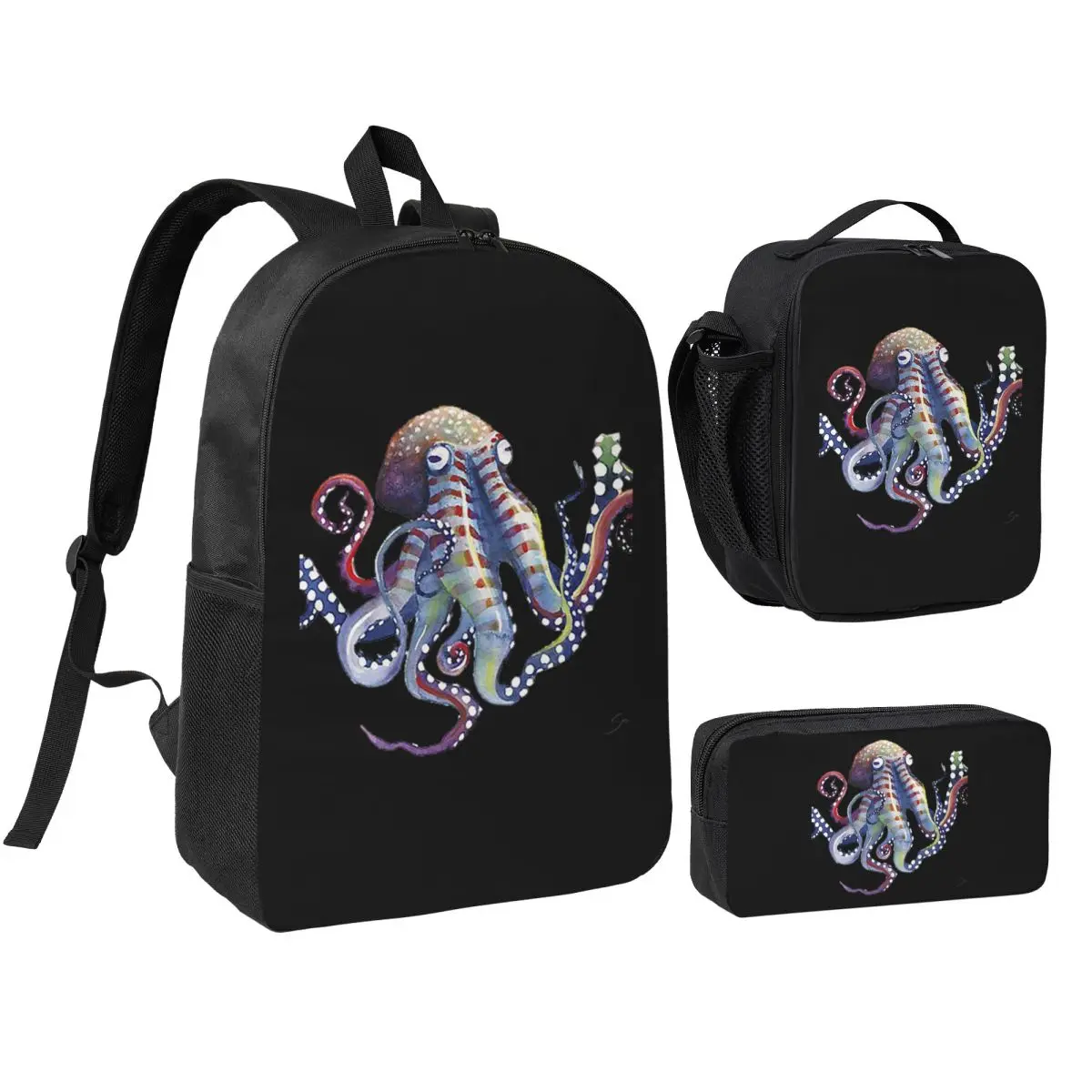 

Octopus Backpack Student Boys Girls BookBag School Bag Shoulder Bags 3ps Insulated Lunch Bag Pencil Case