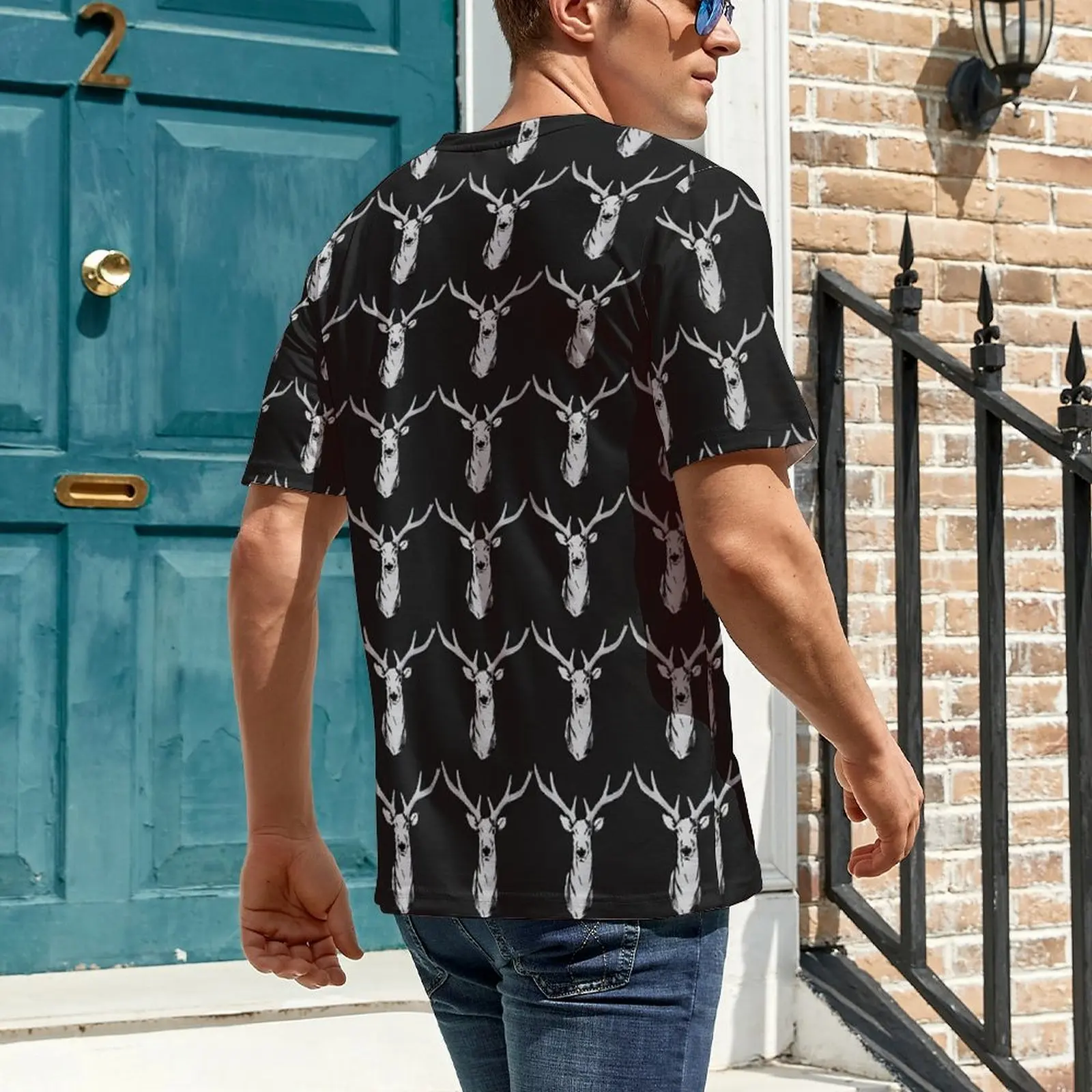 Male Black Antlered Deer T Shirt Animal Trendy T Shirts Short Sleeves Custom Tshirt Cheap Beach Y2K Fun Plus Size Tees