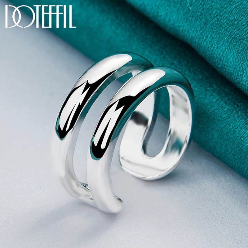 DOTEFFIL 925 Sterling Silver Double Smooth Line Couple Ring For Woman Man Wedding Engagement Party Jewelry