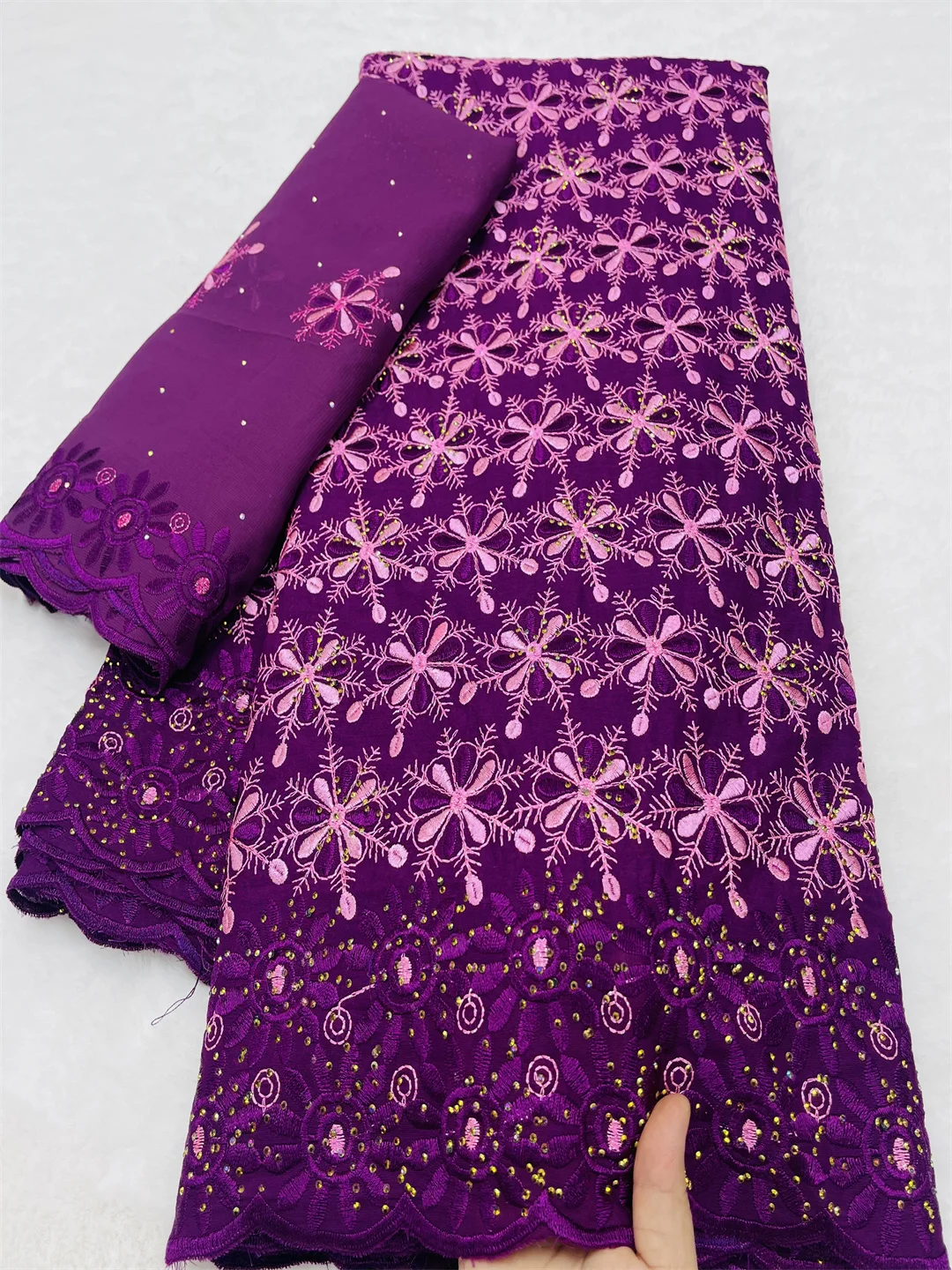 

Nigerian Luxury Cotton Lace Fabric 5+2 Yards 2025 Hight Quality Swiss Voile Stones Lace Fabric For Women Birthday Party Dress