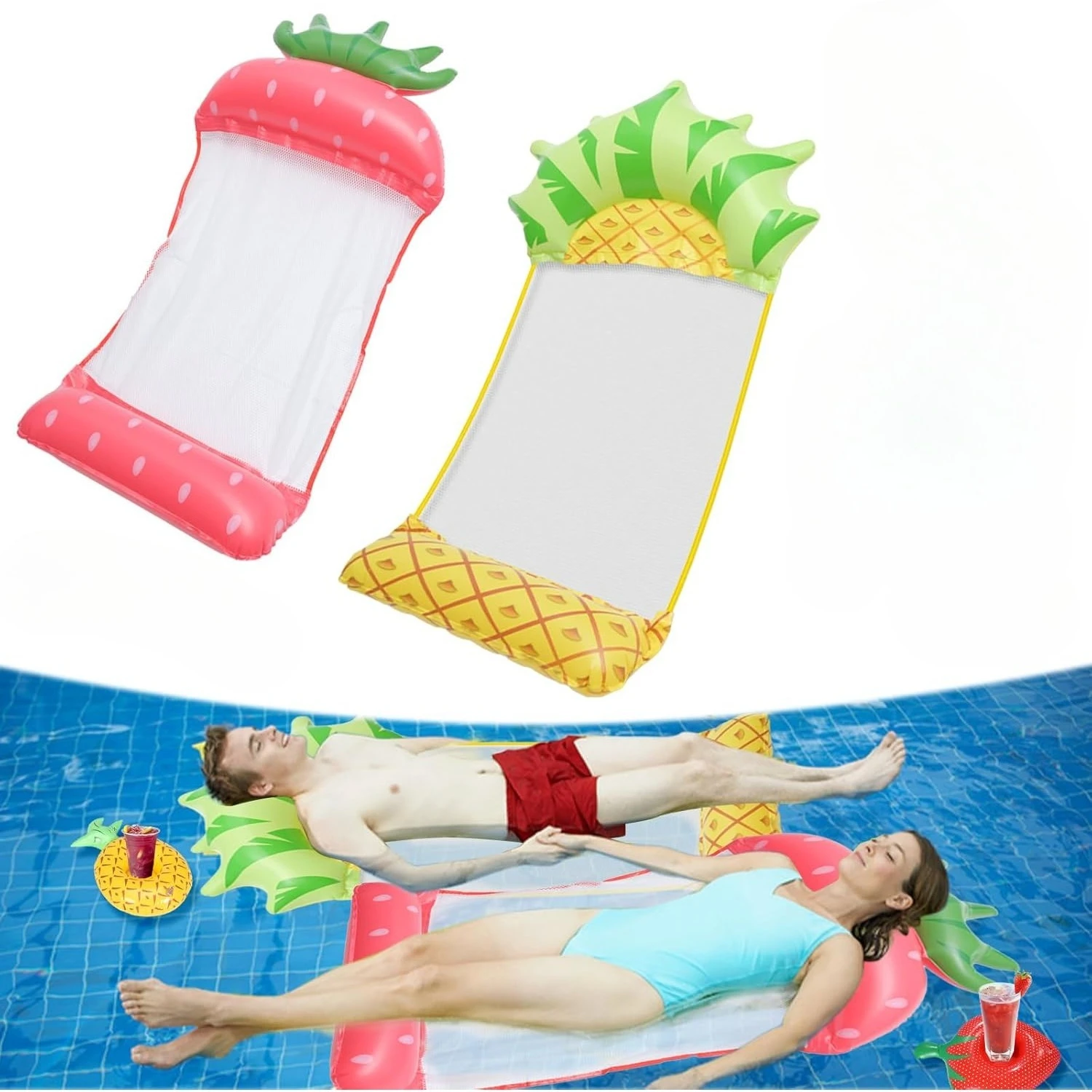 Summer Fruit Shape Inflatable Floating Mat PVC Pool Hammock Watermelon Float Foldable Air Cushion for Swimming Beach Relax
