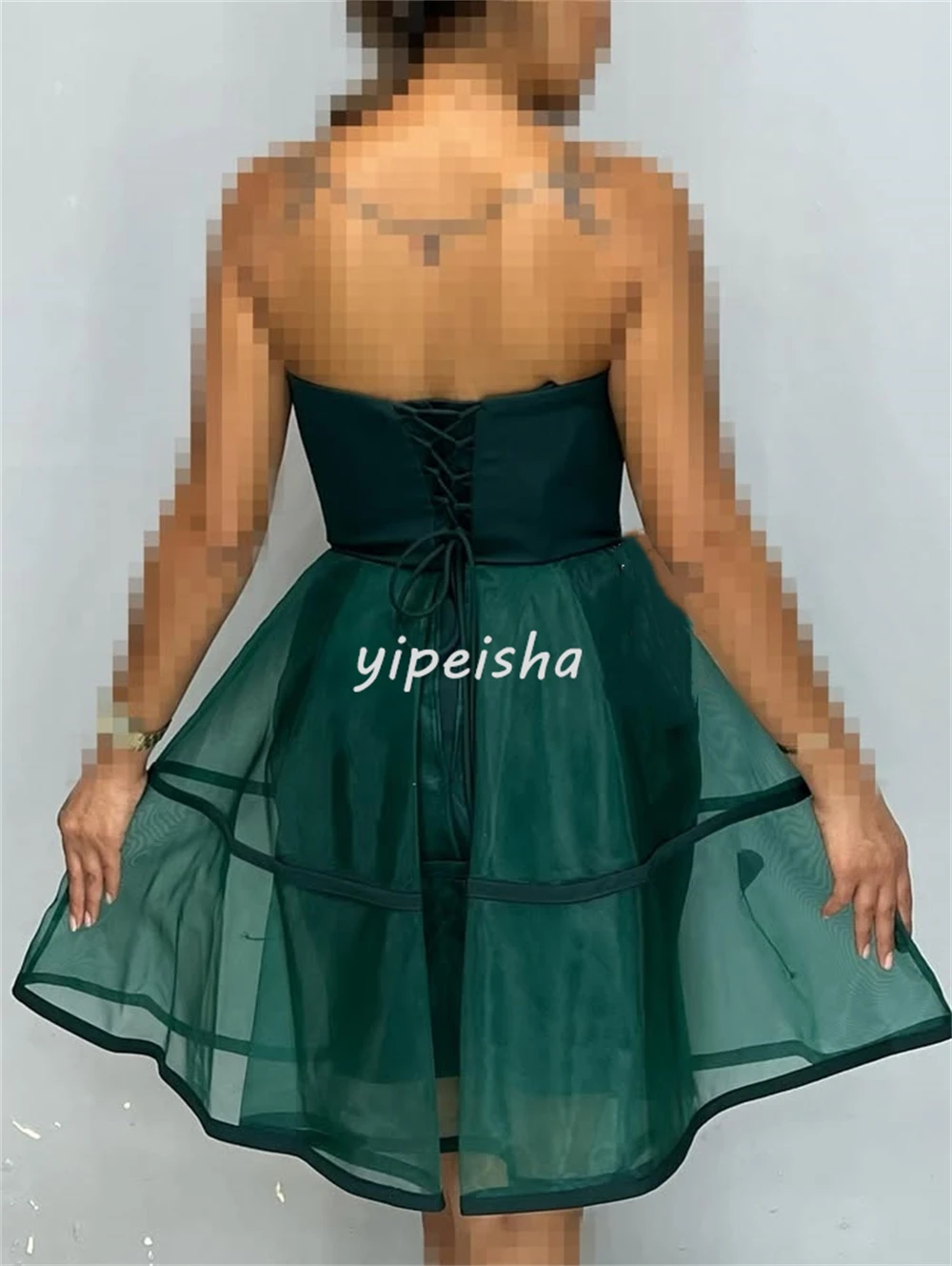 Customized Fashion Classic Organza Rhinestone Pleat A-line Strapless Knee Length Dresses Bespoke Occasion Dresses Matching Sexy