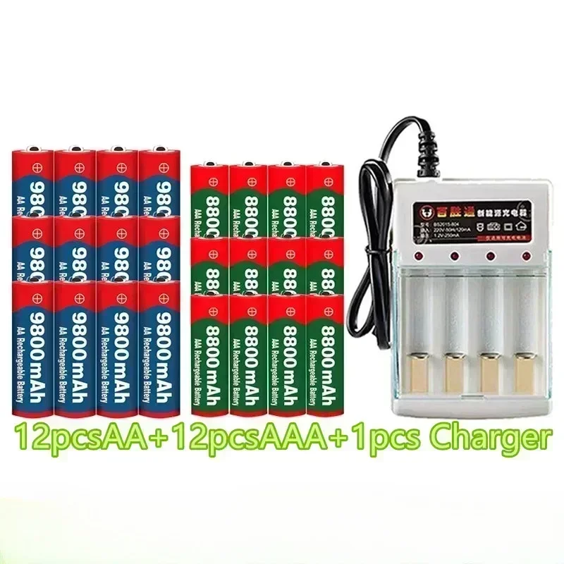 Alkaline rechargeable battery, equipped with computer charger, watch, radio, electronic games, digital camera, 1.5V, AA, 9800mAh