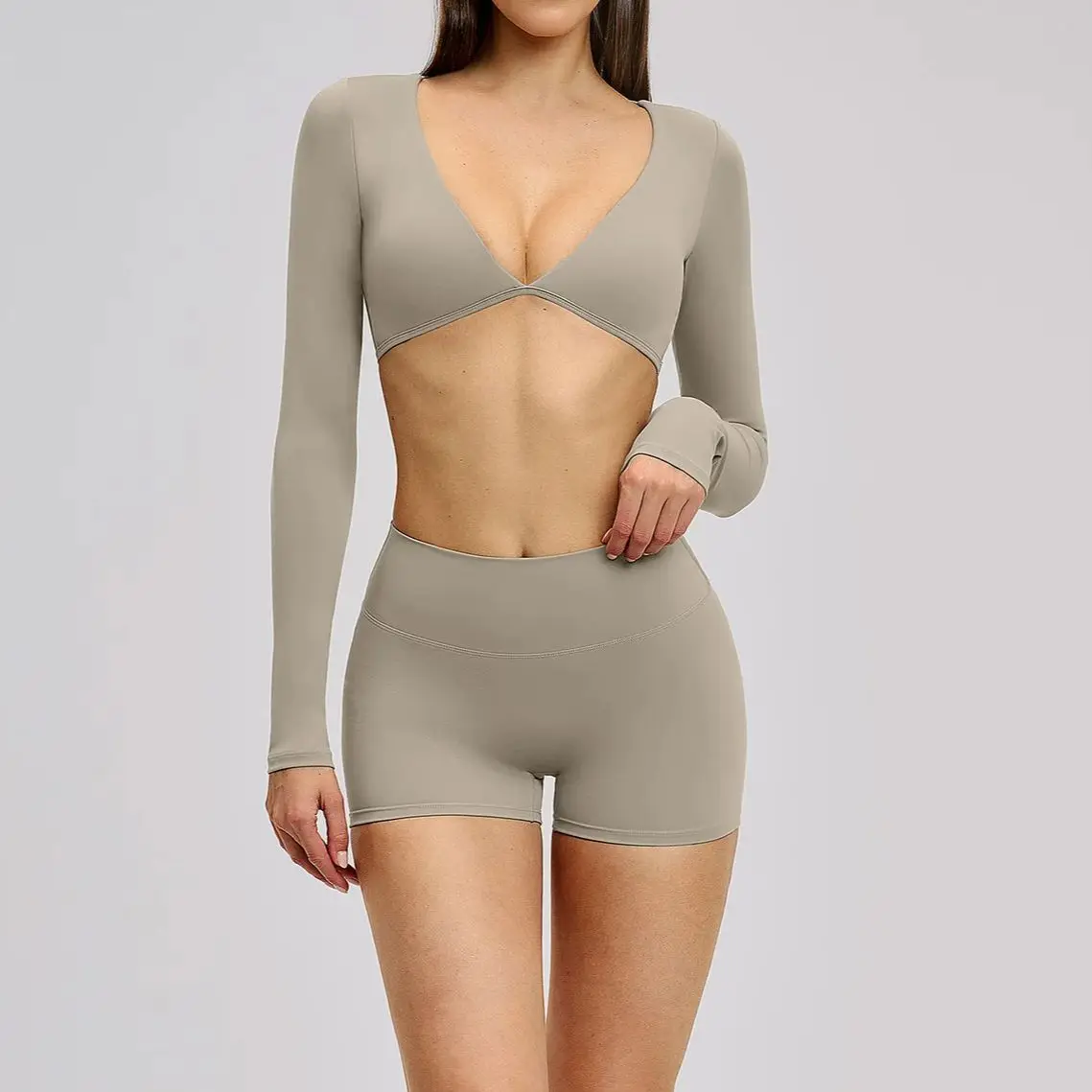 Ning Yu 2 PCS Sport Yoga Long Sleeved Set Yoga Set Women Tracksuit Breathable Quick Dry Sport Gym Set Running Fitness Suit Women