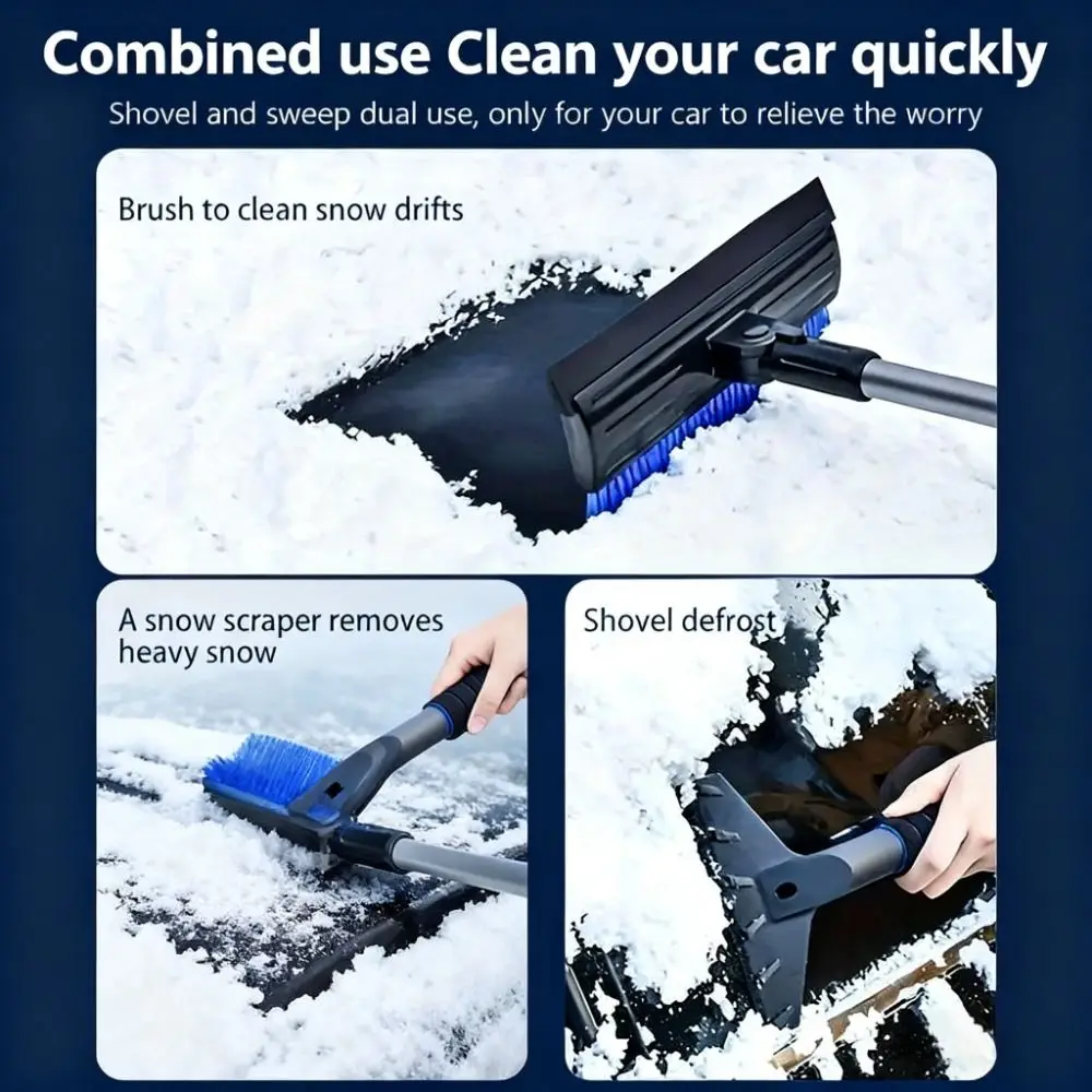 Extendable Pole Car Snow Brush Detachable Aluminum Ice Scraper Rotatable Head Safe Paint Snow Removal Tool Winter Season