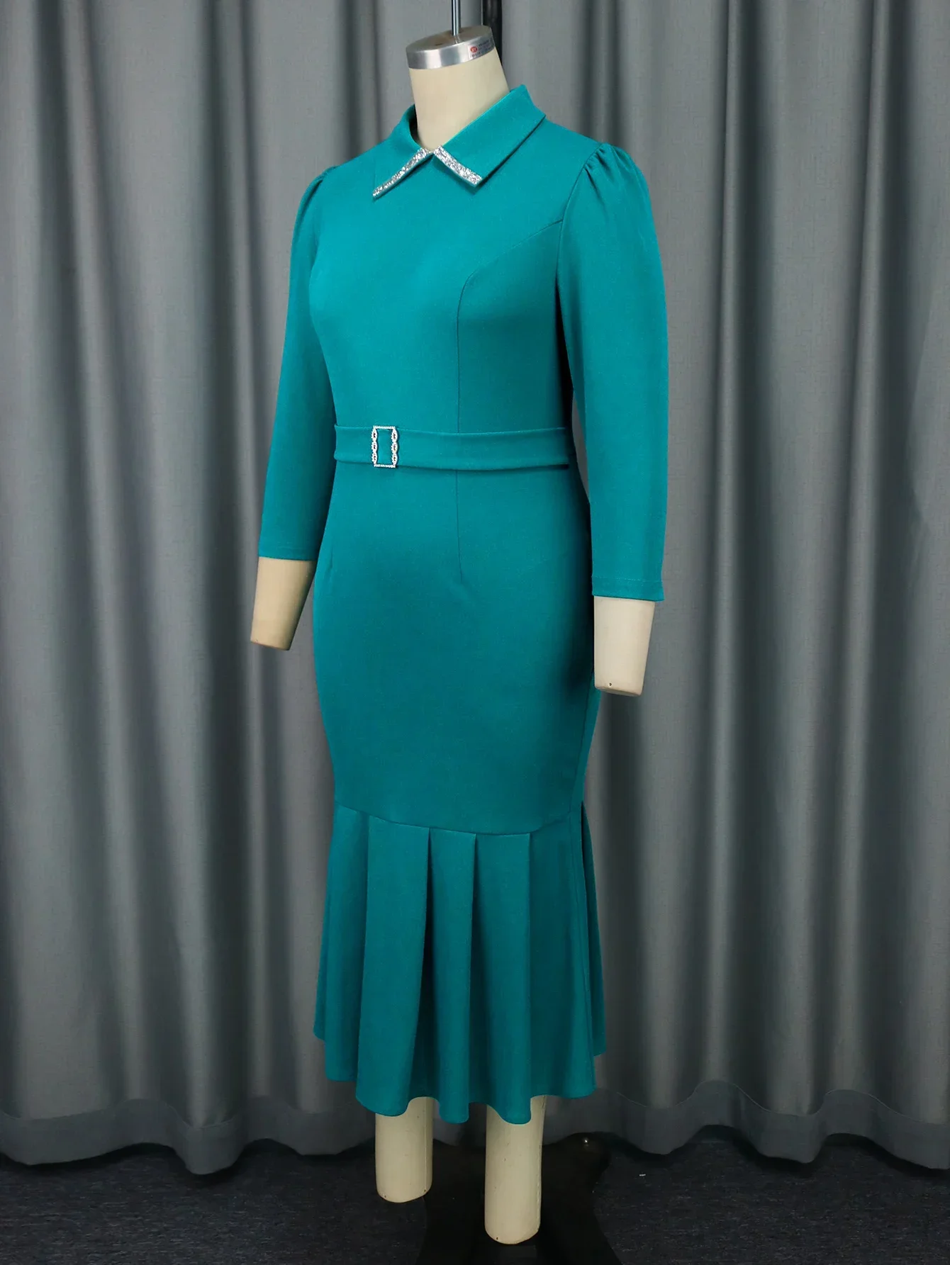 ผู้หญิงElegant POLO COLLARชุดแขนยาวเอวสูงฤดูใบไม้ร่วงฤดูหนาวสีทึบเดินทางWorkwear