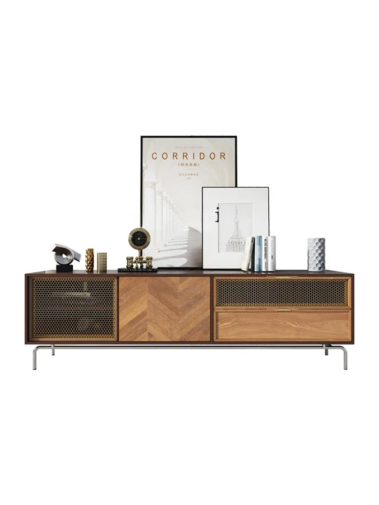 TV Cabinet and Tea Table Light Luxury Modern Living Room Small Apartment Storage Solid Wood Floor Cabinet Curio Cabinet