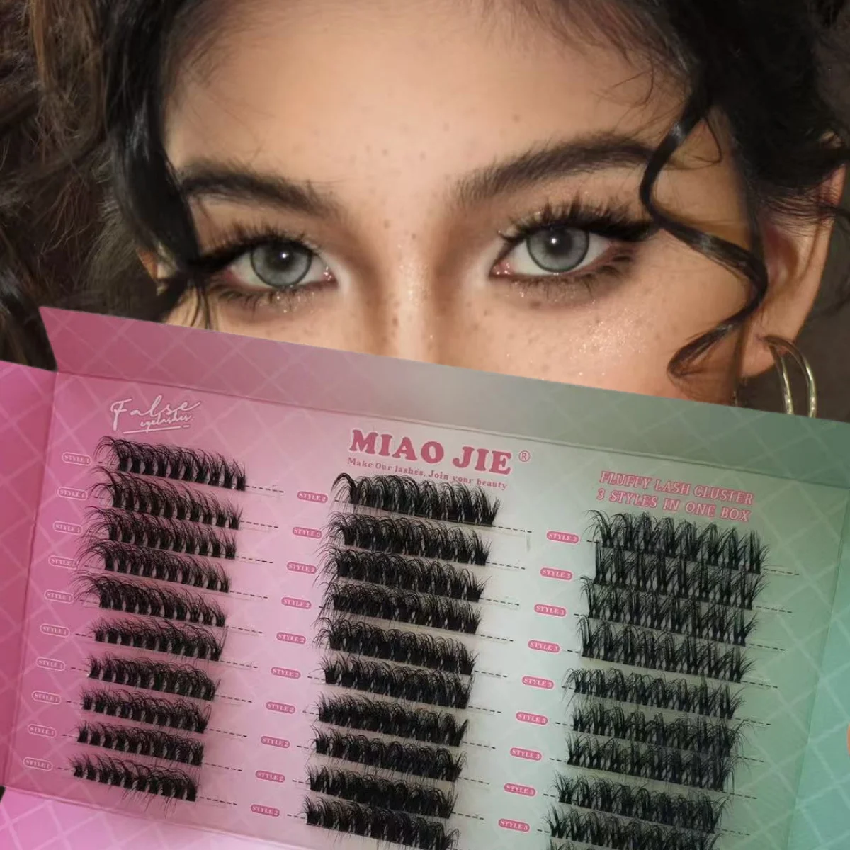 Miaojie 15 pares de cílios olho de gato, cílios postiços olho de raposa, cílios postiços de vison falso, aparência natural, maquiagem de extensão de cílios
