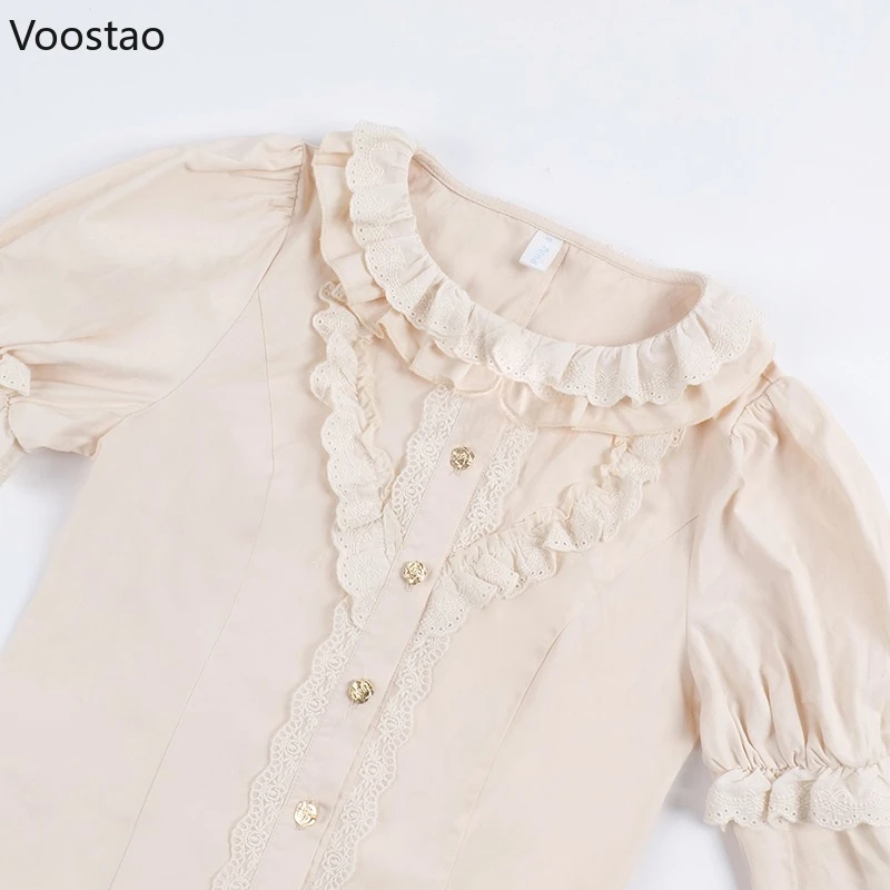 日本のビクトリア朝のヴィンテージロリータシャツ女性甘いかわいいレースリボン長袖ブラウストップス女の子ゴシック Y2k フリルブラウス