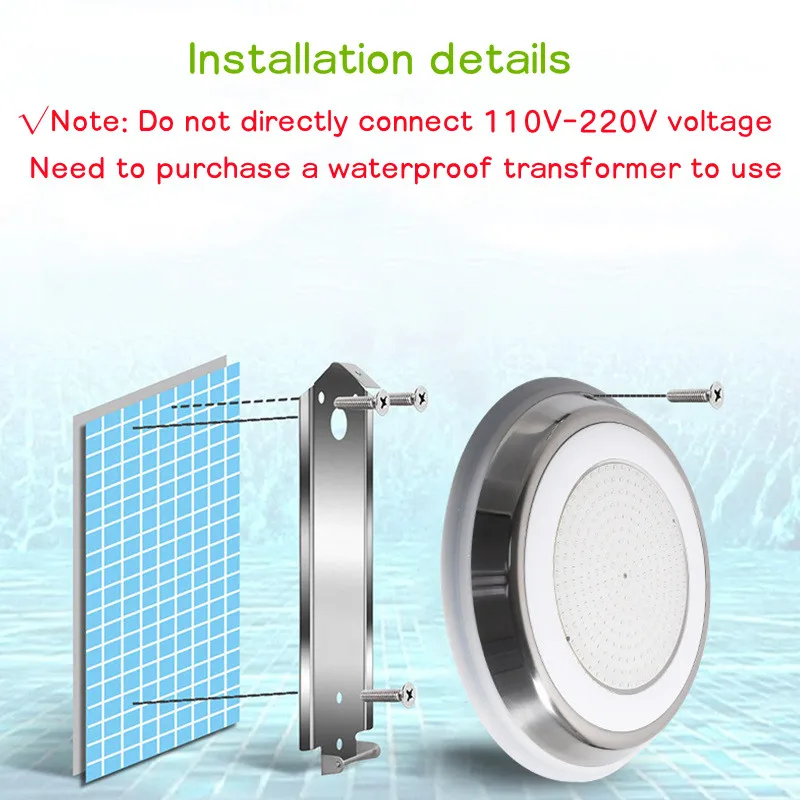 IP68 waterproof pool light, wall-mounted stainless steel filled with resin, AC12VRGB remote control, 18W25WLED outdoor lighting