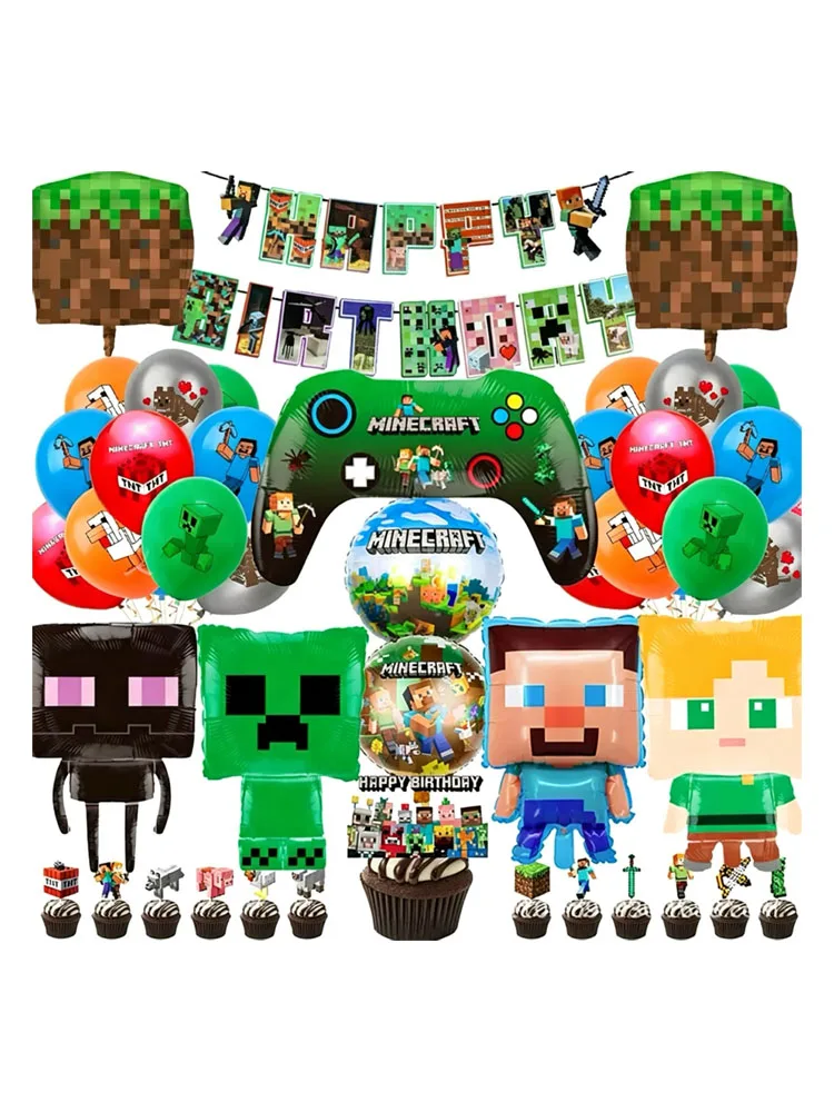 43pcs a set for Minecrafte Happy Birthday Banner Party Decoration Anime Spiral Ornament Cake Topper Supplies Party Supplie Toy view 6