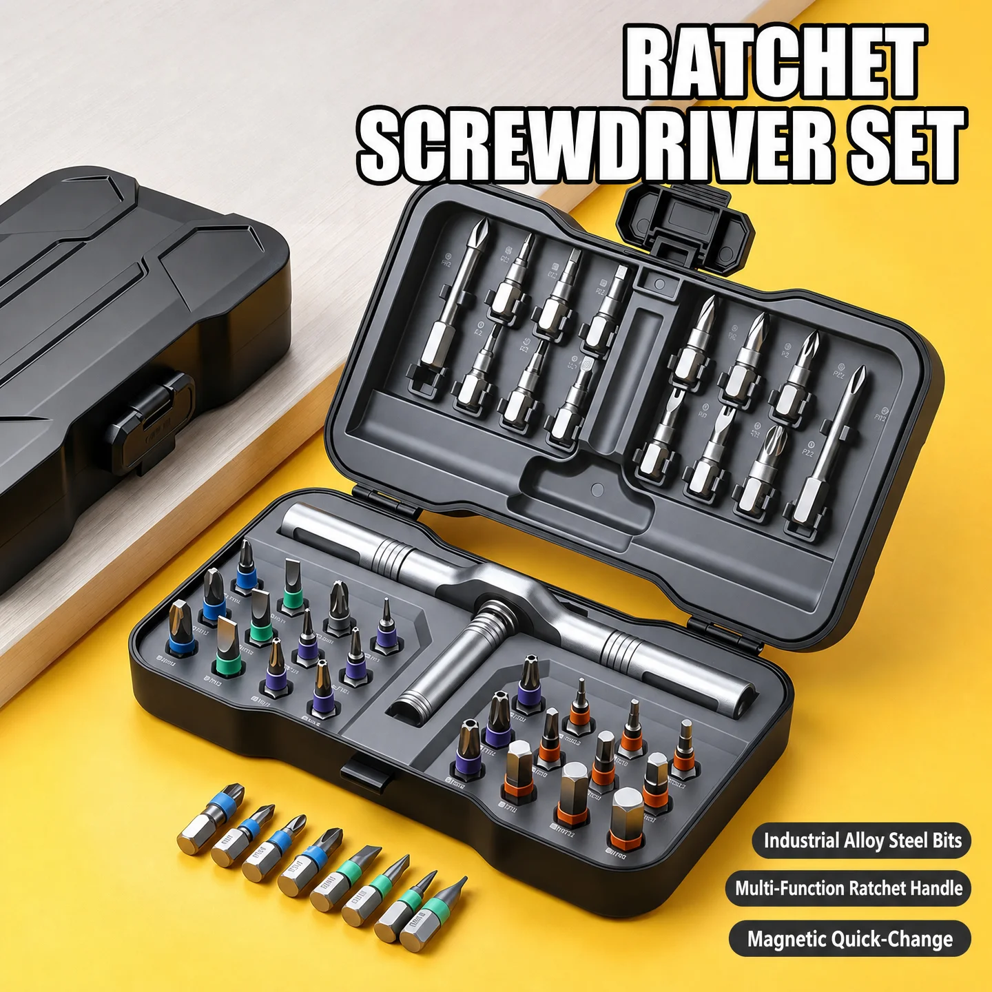 Multifunctional Ratchet Screwdriver Set 38 In 1 T Handle Magnetic S2 Steel Bits For Motorcycle Car DIY Repair Hand Tools