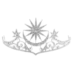 Lightweight Rhinestones Tiara Bride Elegant Star Moon Design Women Tiara Wedding Bridal Hair Care Styling Braiders