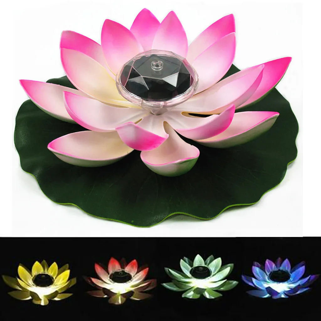 Solar Powered LED Flower Light, Artificial Lotus Shape, Pond, Garden Pool Lamp, Solar Pool Lighting, Outdoors