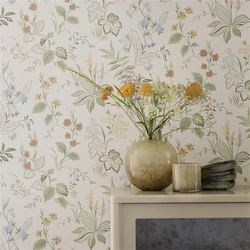 Papier Peint Nordique Simple avec Plantes et Fleurs Idylliques, Décoration de Maison, Rétro Français, Mural 3D