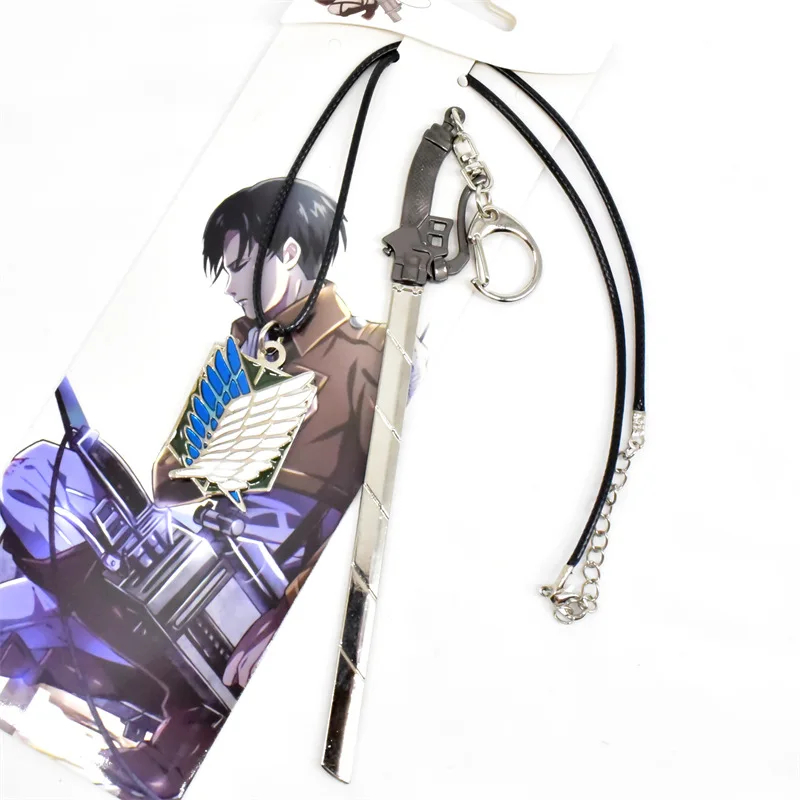 Anime Cosplay Attack on Titan Captain Mikasa Eren Rivaille Ackerman Double Sword Scabbard Alloy Weapon Props Keychain Necklace