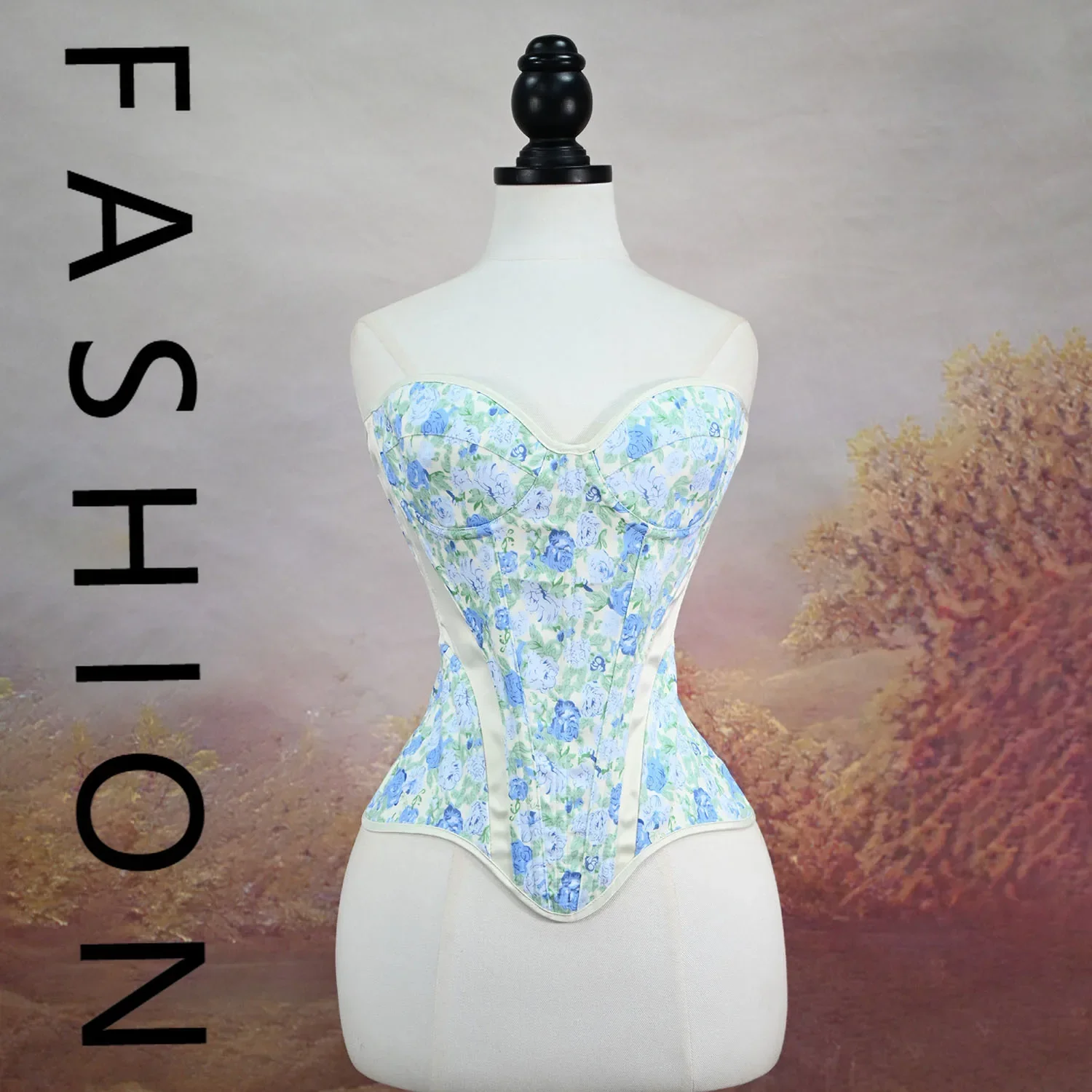 Ins Popular French Floral Fishbone Corset Cute Girls Back Strap Shaping Corset Top