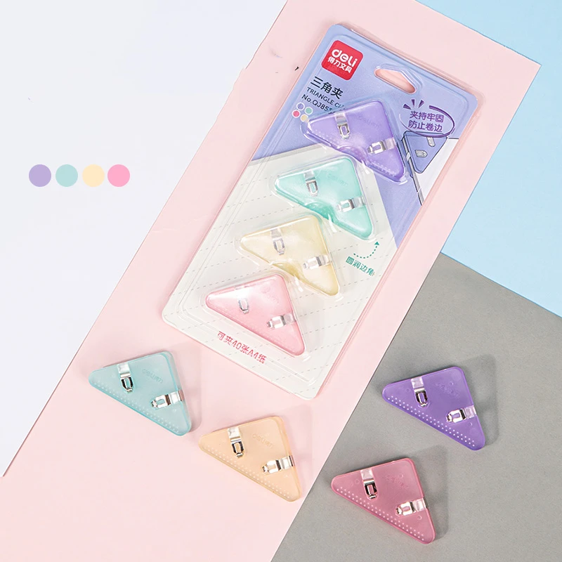 DELI Paper Binding Clips Set Transparent Color Book Corner Clips File Index Binder Clipper Office School Supplies