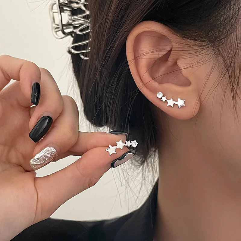 High Quality 925 Sterling Silver Tiny Zircon Connected Stars Stud Earrings for Women Girls Korean Charm Jewelry Accessories Gift