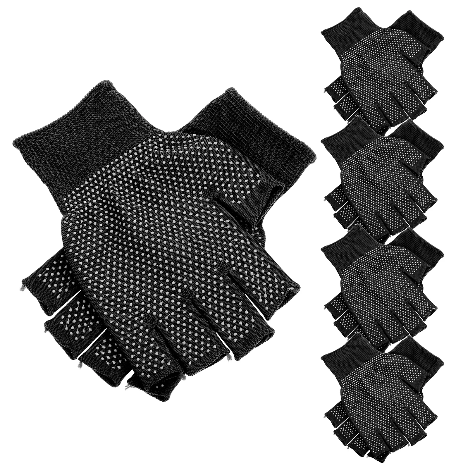 

5 Pcs Anti-slip Fingerless Work Gloves Durable Polyester PVC Breathable Warm Winter Gloves Without Fingertips Men Women Black