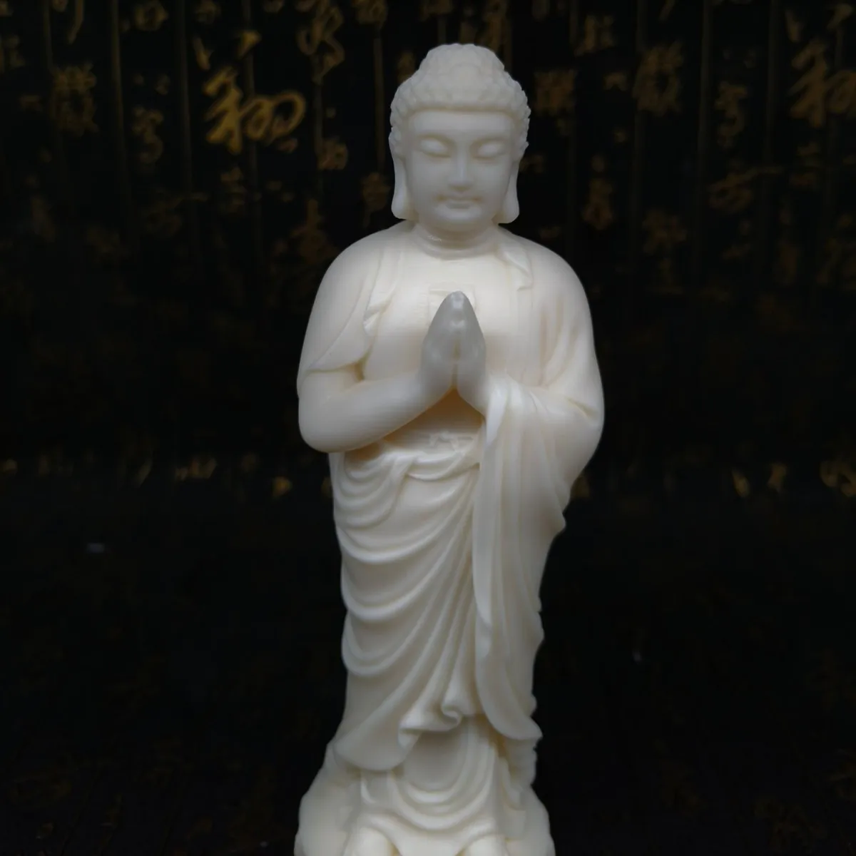 Ivory Nut Carved Cloud Pattern Amitabha Vairocana Buddha Figurine 22*6cm Living Room Buddha Statue Decor Craft Ornament
