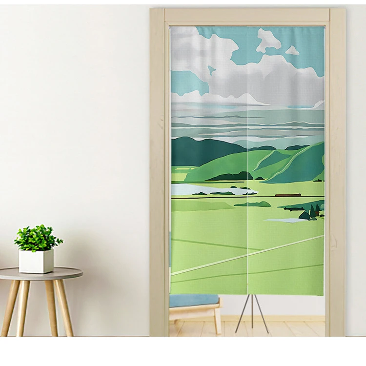 Creative Hand Painted Cartoon Travel Landscape Door Curtain Kitchen Doorway Partition Curtain Entrance Fengshui Hanging Curtain