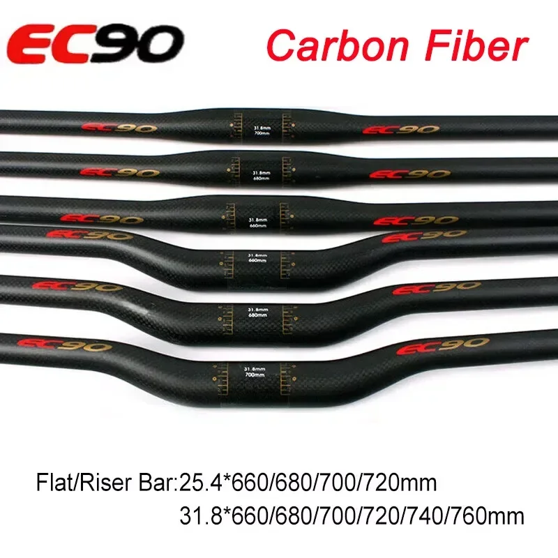 AliExpress EC90 Ultralight MTB Bicycle Carbon Handlebar 25.4/31.8mm Riser/Flat Bar 660/680/700/720/740/760mm BMX Mountain Bike Handle Bar