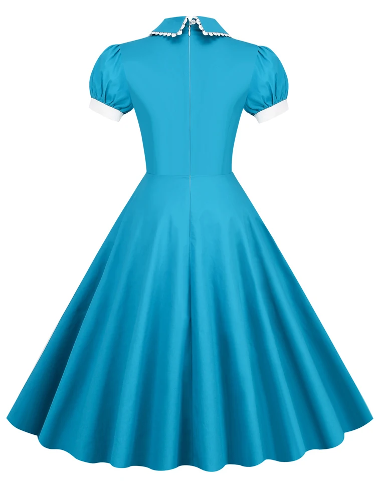 strapless open back dress 1940s Powder Blue Vintage Dress with Lucite Buttons and Pleated Pocket main image 1
