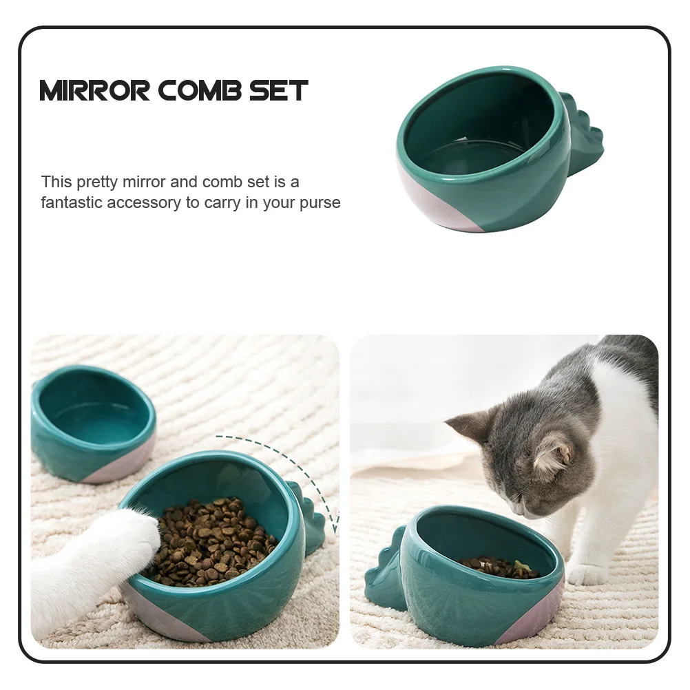 

Ceramic Dinosaur Bowl Pet Food Container Anti-Skid Nonslip Safe Round Edges Easy Wash Daily Feeding Cat Dog Water Holder