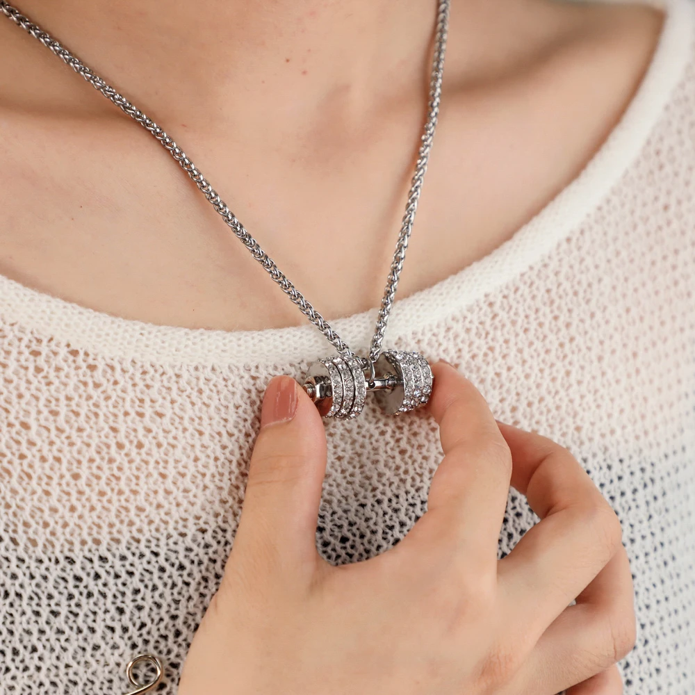 MaiLun Hantel Halskette mit Zirkon Hip Hop Halskette Edelstahl Hantel Halskette Frauen Schmuck Geschenk – Detail 3