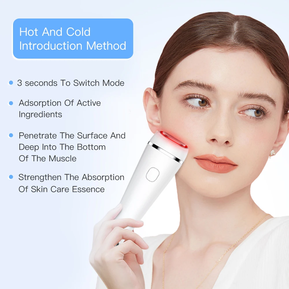 Hot Cold Hammer Cryotherapy Heating Facial Skin Lifting Tighten Anti-aging Blue Photon Face Massager Spa Shrink Pore Skin Care