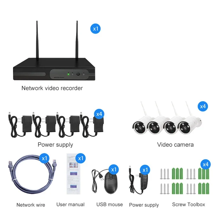ชุดกล้องวงจรปิด Tuya สำหรับภายนอกอาคาร พร้อมระบบมองเห็นในเวลากลางคืน ชุดกล้อง IP WIFI NVR 4 ช่อง ความละเอียด 1080P ระบบกล้องรักษาความปลอดภัยไร้สายสำหรับบ้าน