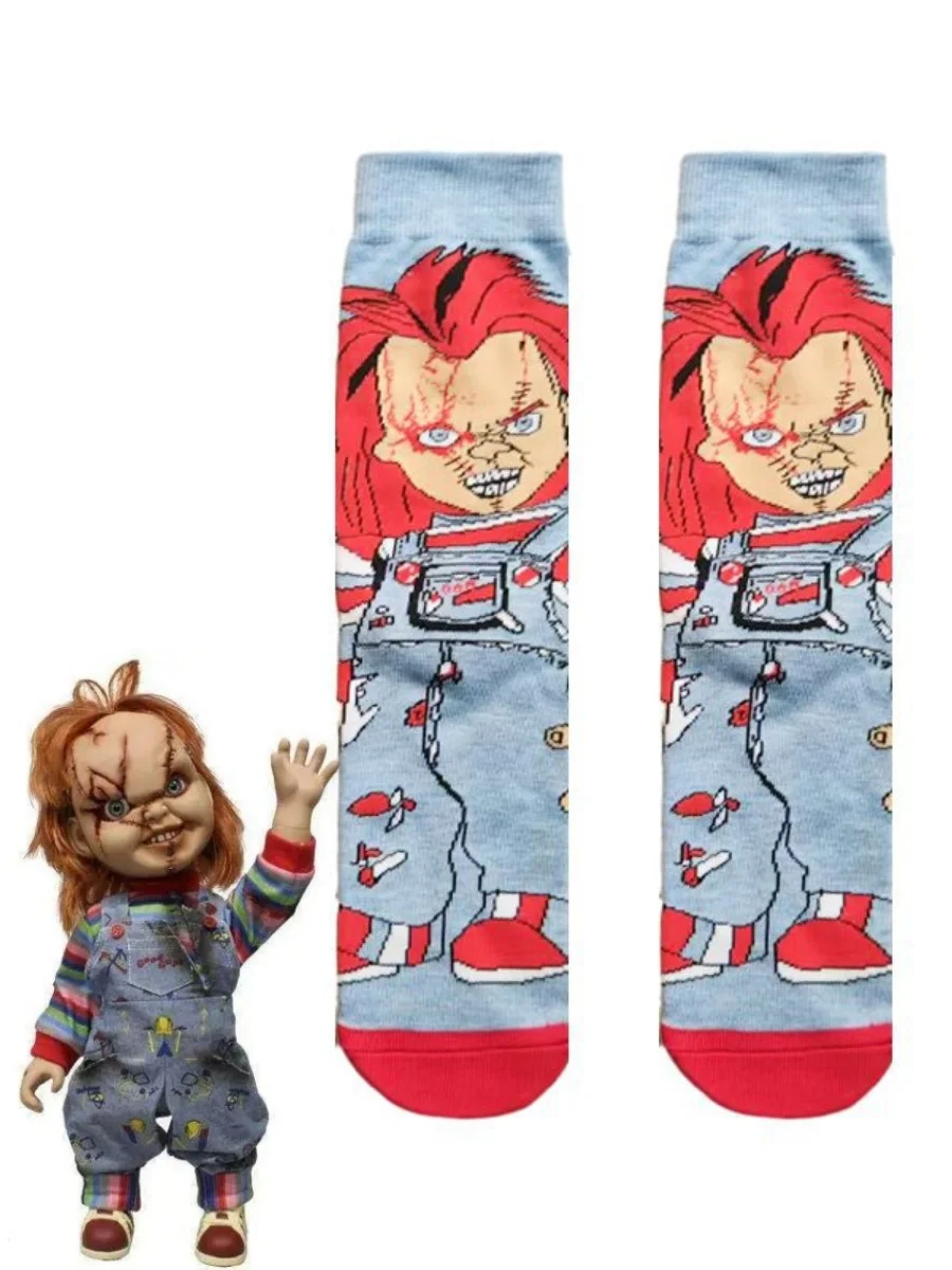 Chucky Cos Child\'s Play  Terrifying Horror Witch Novelty Themes Print Medium Tube Socks Unisex Casual Cotton Socks