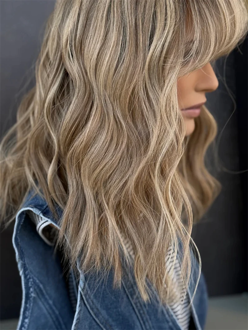 New In Ombre Caramel Blonde Synthetic HD Lace Front Wig with Roots Small Large Size Cap Short Wave Bob with Bangs Party Daily